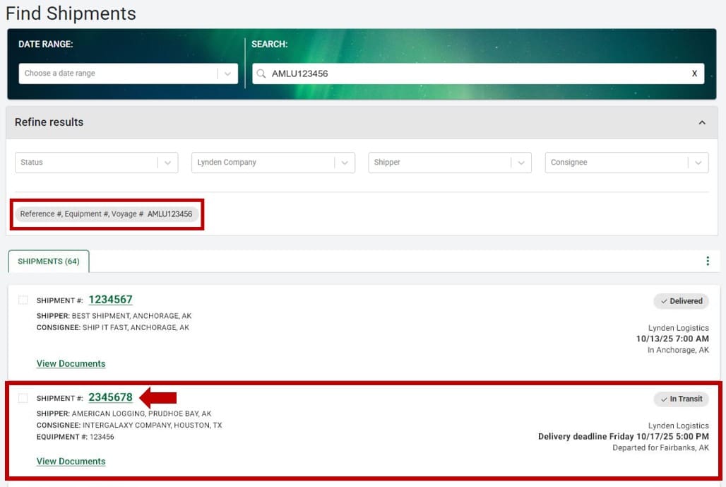 Equipment search results