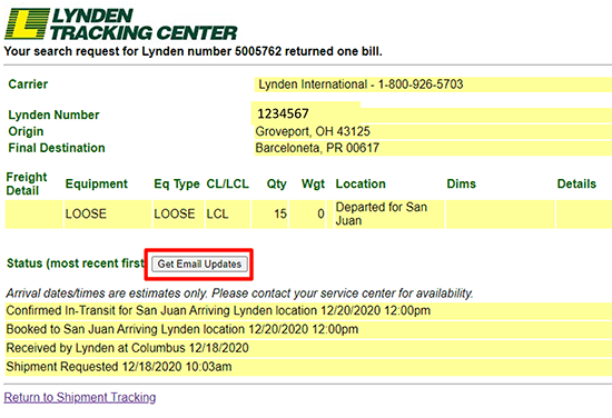 Get emailed shipment updates with Lynden Tracking Center. 