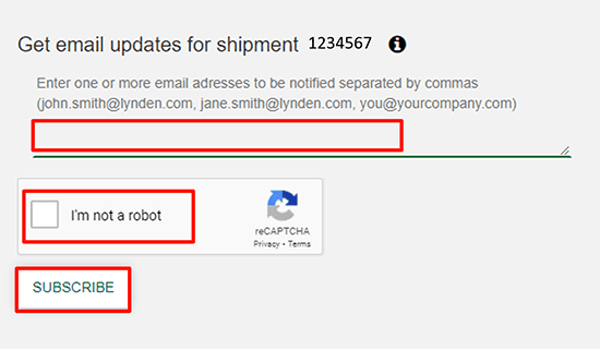 Final steps to signing up for shipment updates.