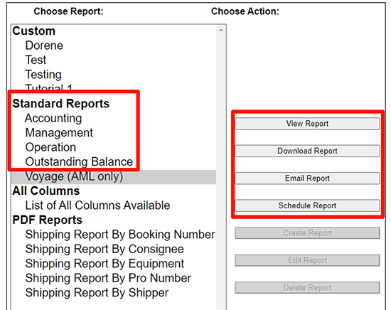 standard reports section in EZ Commerce