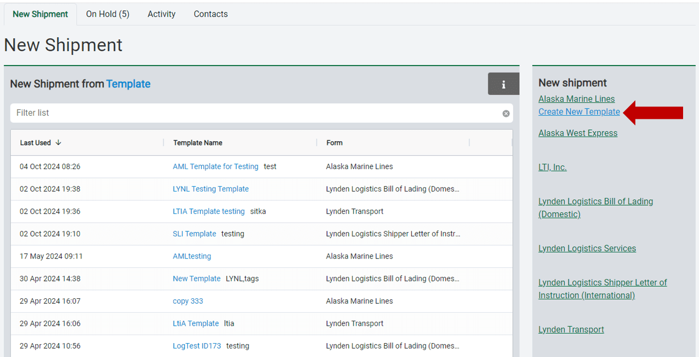create a shipment templates 1