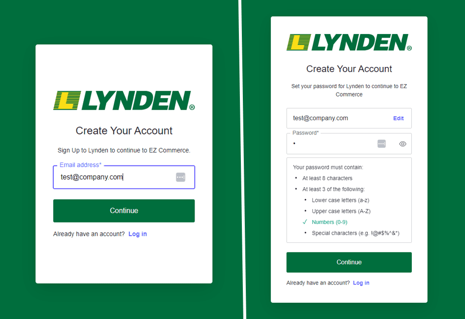 EZ Commerce sign up page