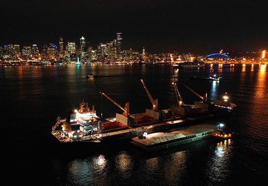 Transporting road salt and oversized cranes via charter barges.