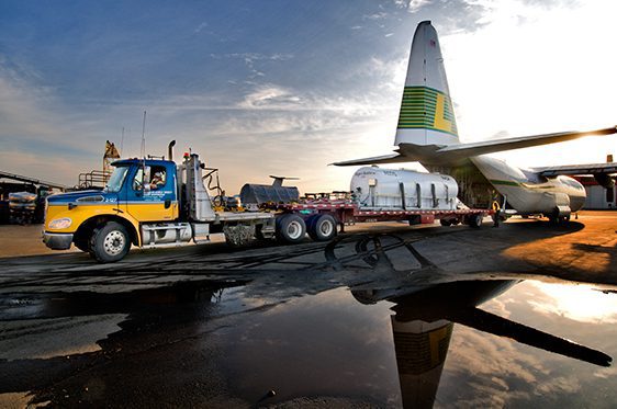 Multi-modal shipping via truck and air cargo.