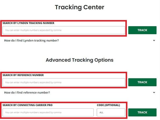 Setting up shipment updates with Lynden Tracking Number, Reference Number or Connecting Carrier Pro. 