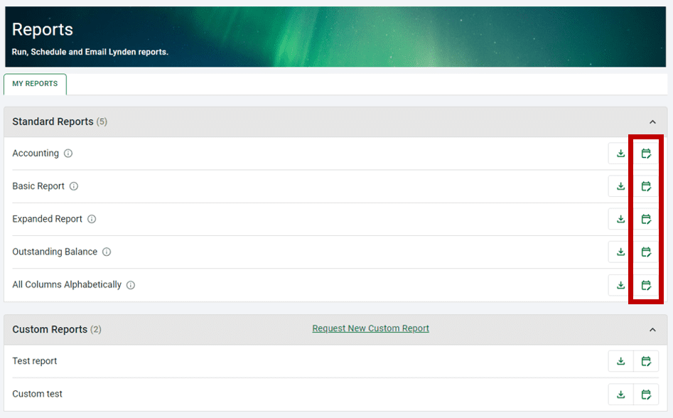 Schedule reports by clicking the calendar icon to the right