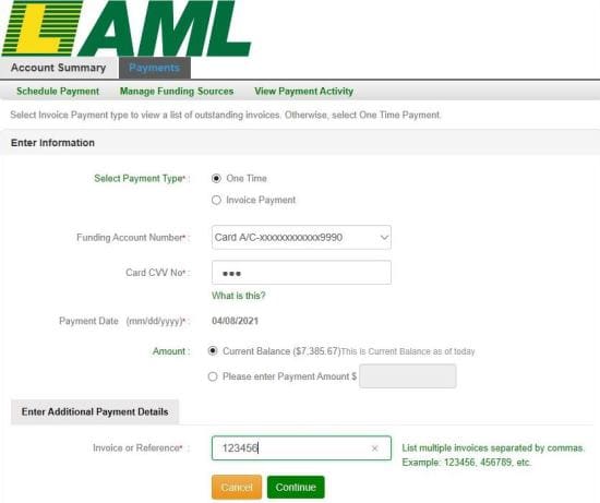 Example of a one-type payment in our online payment system.