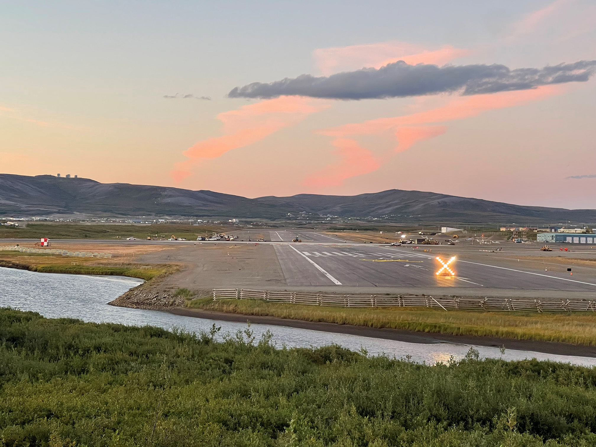 Nome airport runway during sunset