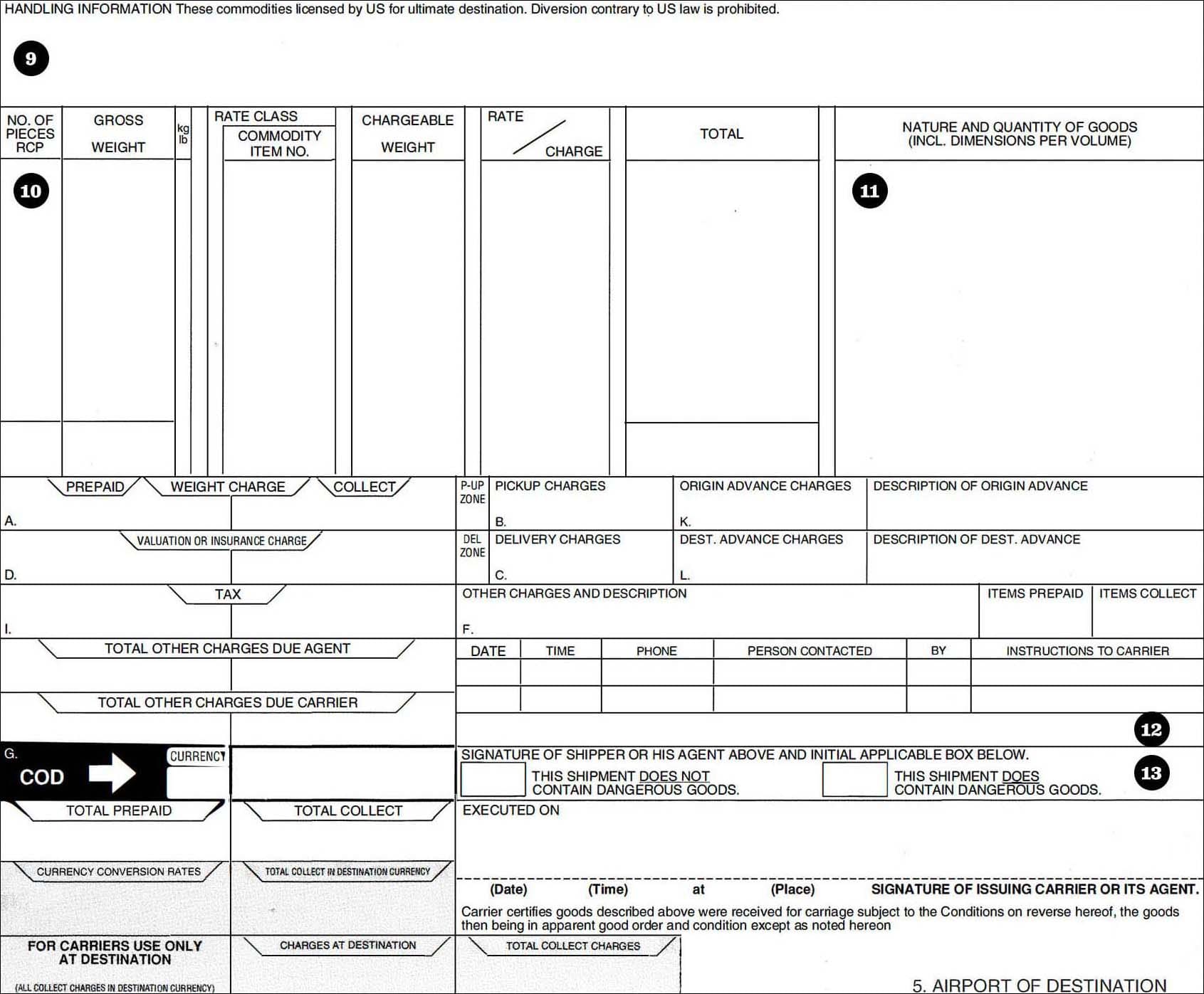 air waybill section 9 to section 13