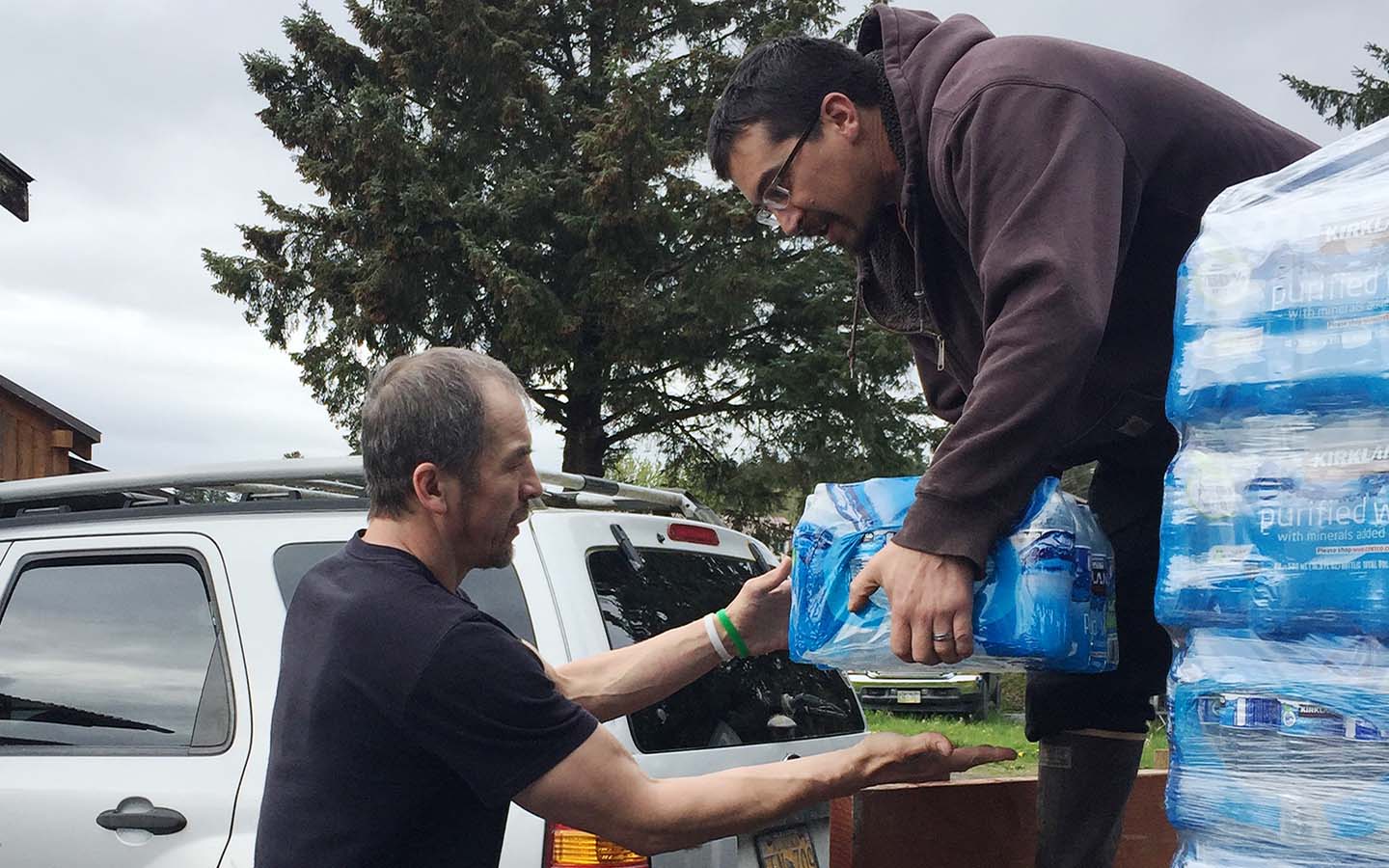 Alaska Marine Lines helped donate pallets of bottled water to the community of Kake.