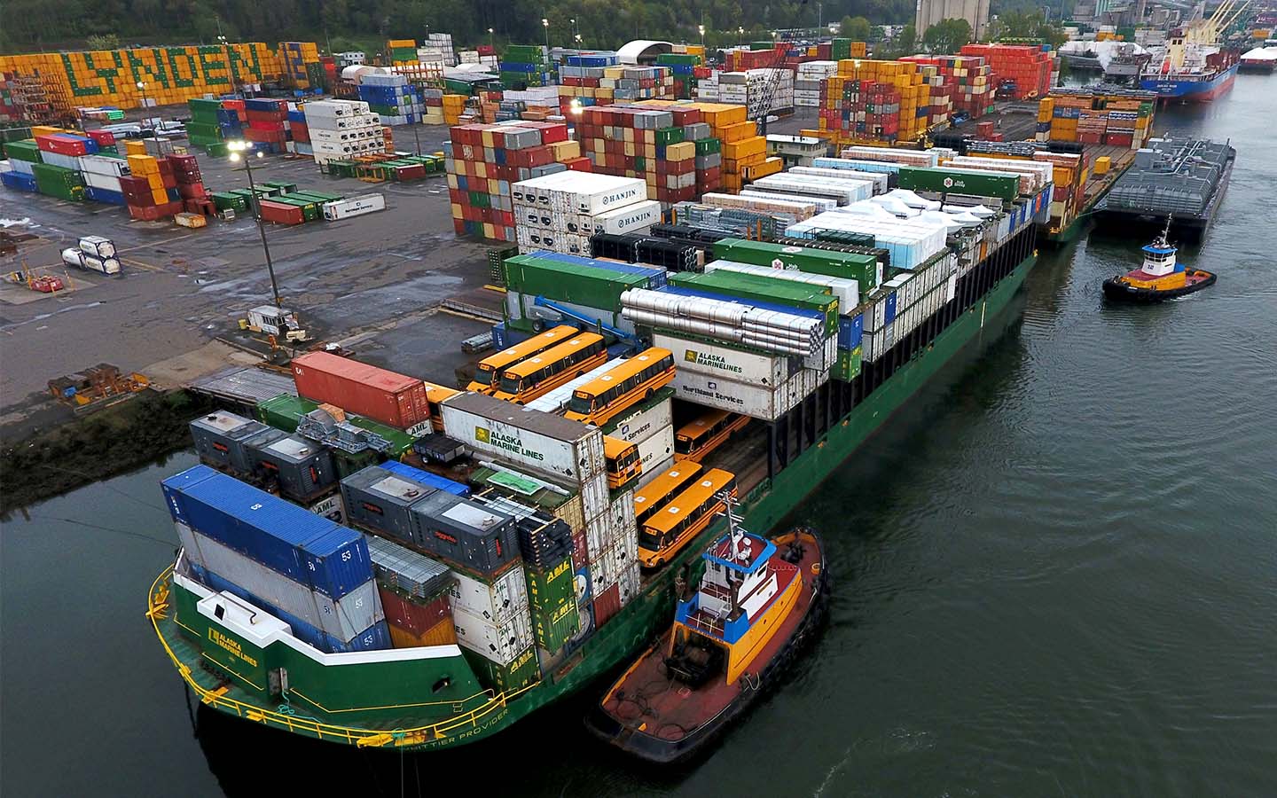 Alaska Marine Lines shipped school buses to Alaska.