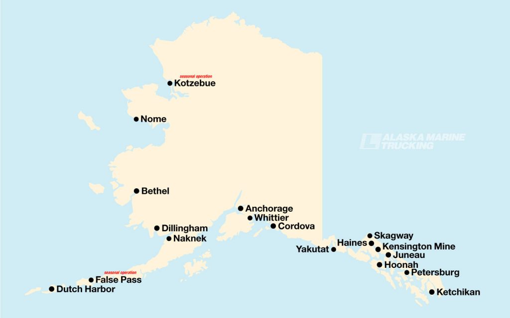 Alaska Marine Trucking locations served.